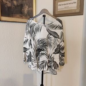 SOLD Tahari Black and White Tropical Print Blouse